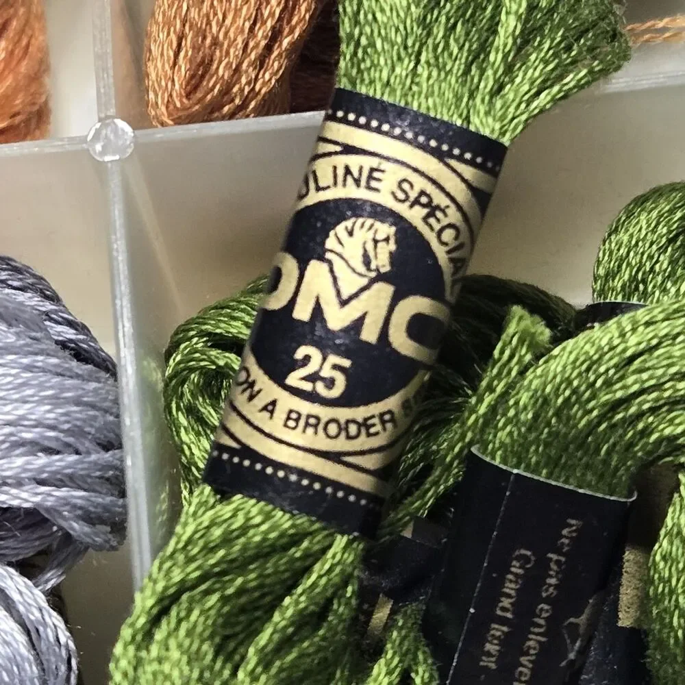 Lot of DMC Embroidery Floss Skeins with 17-Compartment Storage Organizer